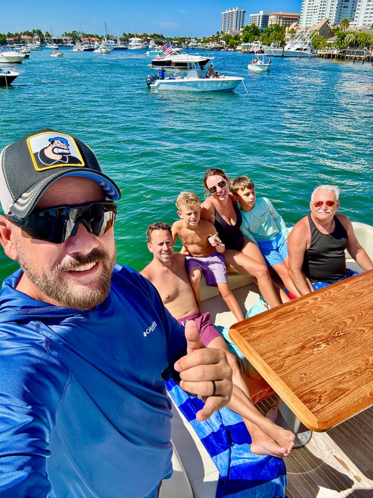 Capt. José Martín with a family group on a charter day