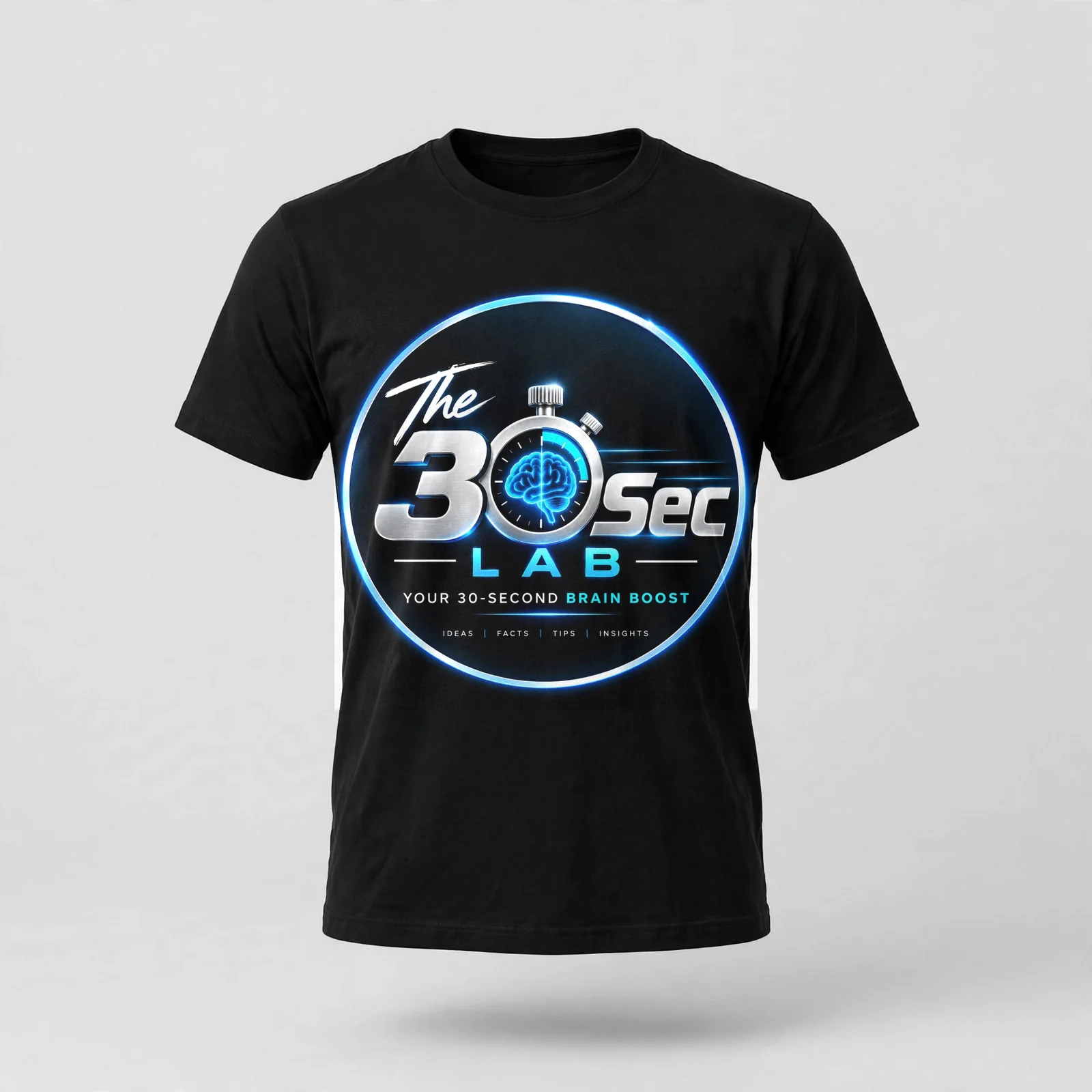 The 30 Sec Lab Tee with the stopwatch logo on black