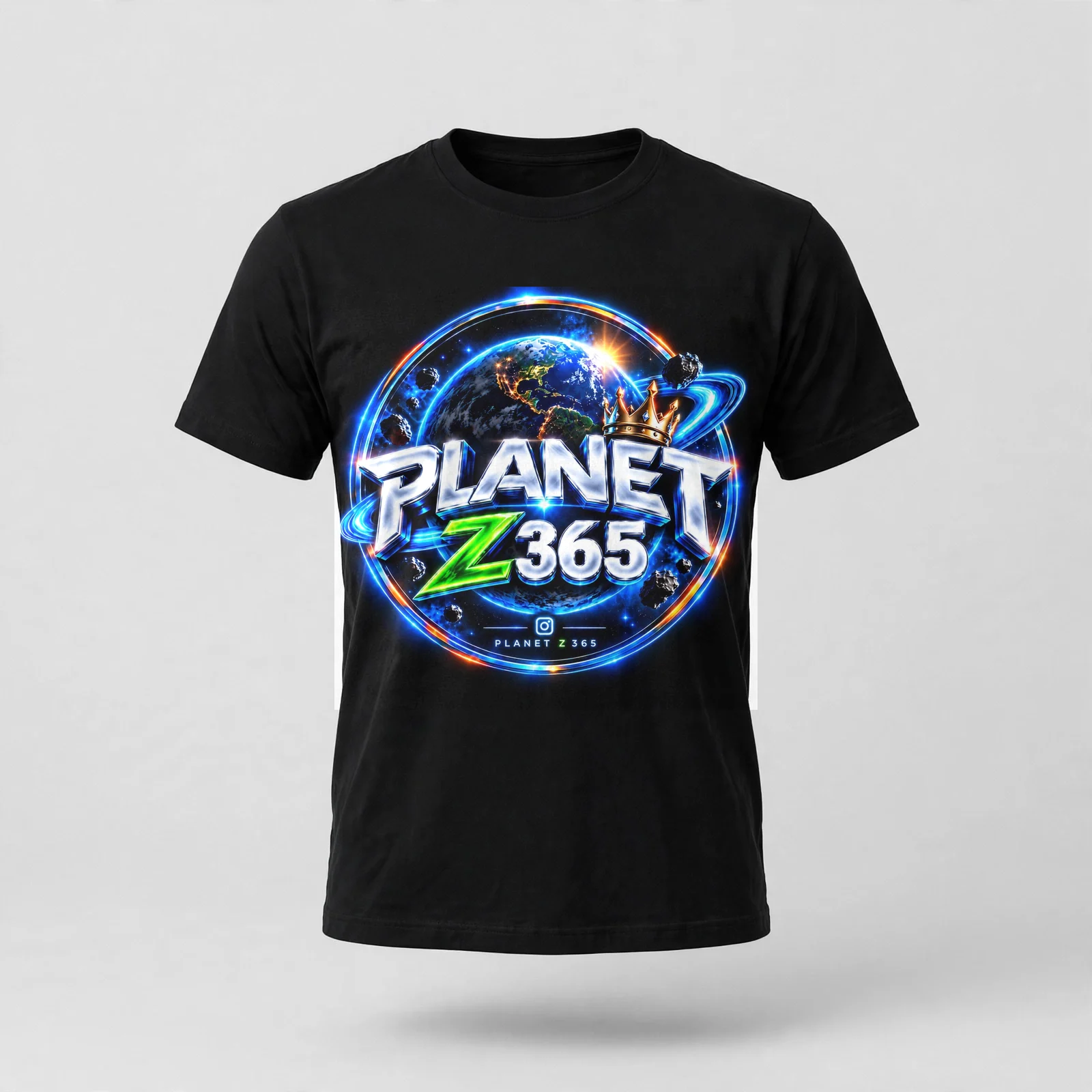 Planet Z 365 Tee with the crowned planet logo on black